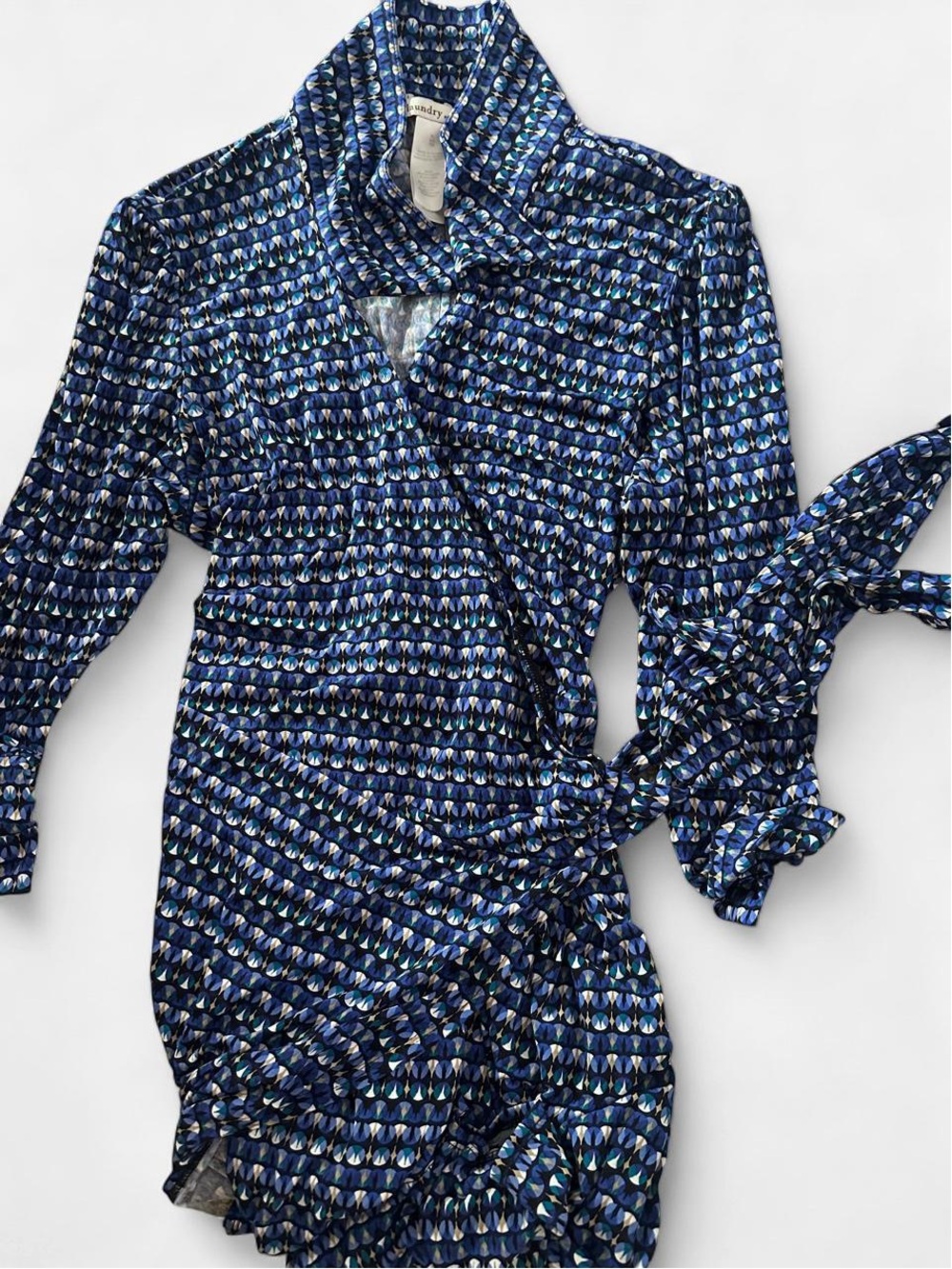Laundry by Design Blue Patterned Long Sleeve Shirt Dress